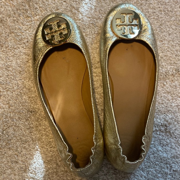 Like New Tory Burch Gold Flats - Picture 1 of 6